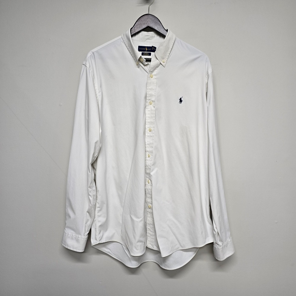 Ralph Lauren Custom Fit Performance Shirt Mens XL White Nylon Stretch Classic